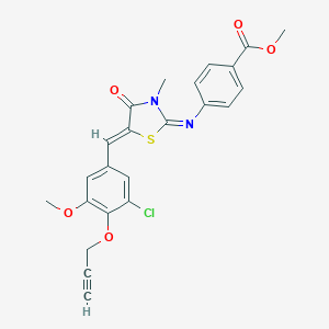 molecular formula C23H19ClN2O5S B301021 Methyl 4-({5-[3-chloro-5-methoxy-4-(2-propynyloxy)benzylidene]-3-methyl-4-oxo-1,3-thiazolidin-2-ylidene}amino)benzoate 