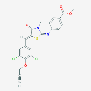 molecular formula C22H16Cl2N2O4S B301022 Methyl 4-({5-[3,5-dichloro-4-(2-propynyloxy)benzylidene]-3-methyl-4-oxo-1,3-thiazolidin-2-ylidene}amino)benzoate 