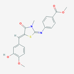 molecular formula C20H18N2O5S B301023 Methyl 4-{[5-(3-hydroxy-4-methoxybenzylidene)-3-methyl-4-oxo-1,3-thiazolidin-2-ylidene]amino}benzoate 