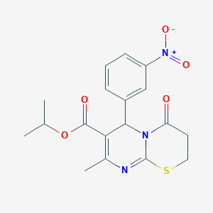 molecular formula C18H19N3O5S B3010242 Isopropyl 8-methyl-6-(3-nitrophenyl)-4-oxo-2,3,4,6-tetrahydropyrimido[2,1-b][1,3]thiazine-7-carboxylate CAS No. 616213-92-4