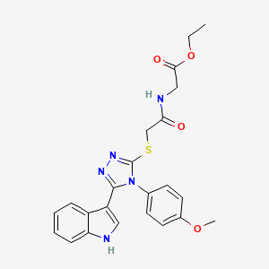 molecular formula C23H23N5O4S B3010273 ethyl 2-(2-((5-(1H-indol-3-yl)-4-(4-methoxyphenyl)-4H-1,2,4-triazol-3-yl)thio)acetamido)acetate CAS No. 852167-23-8