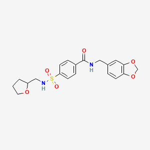 molecular formula C20H22N2O6S B3010285 N-(1,3-benzodioxol-5-ylmethyl)-4-{[(tetrahydro-2-furanylmethyl)amino]sulfonyl}benzamide CAS No. 612525-85-6