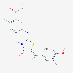 molecular formula C20H17ClN2O4S B301029 2-Chloro-5-{[5-(4-methoxy-3-methylbenzylidene)-3-methyl-4-oxo-1,3-thiazolidin-2-ylidene]amino}benzoic acid 