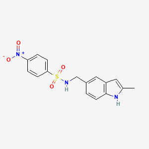 molecular formula C16H15N3O4S B3010291 N-((2-methyl-1H-indol-5-yl)methyl)-4-nitrobenzenesulfonamide CAS No. 852138-83-1