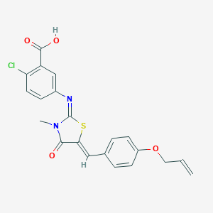 molecular formula C21H17ClN2O4S B301030 5-({5-[4-(Allyloxy)benzylidene]-3-methyl-4-oxo-1,3-thiazolidin-2-ylidene}amino)-2-chlorobenzoic acid 
