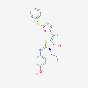 molecular formula C25H24N2O3S2 B301031 2-[(4-Ethoxyphenyl)imino]-5-{[5-(phenylsulfanyl)-2-furyl]methylene}-3-propyl-1,3-thiazolidin-4-one 