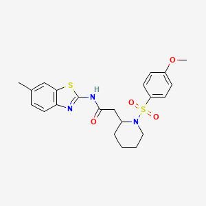 molecular formula C22H25N3O4S2 B3010326 2-(1-((4-methoxyphenyl)sulfonyl)piperidin-2-yl)-N-(6-methylbenzo[d]thiazol-2-yl)acetamide CAS No. 1021090-18-5