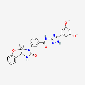 N-(3-(3,5-dimethoxyphenyl)-1H-1,2,4-triazol-5-yl)-3-(2-methyl-4-oxo-5,6-dihydro-2H-2,6-methanobenzo[g][1,3,5]oxadiazocin-3(4H)-yl)benzamide