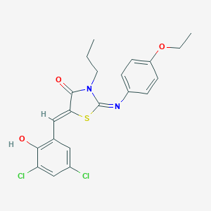 molecular formula C21H20Cl2N2O3S B301034 5-(3,5-Dichloro-2-hydroxybenzylidene)-2-[(4-ethoxyphenyl)imino]-3-propyl-1,3-thiazolidin-4-one 