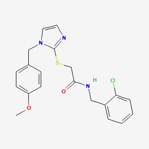 molecular formula C20H20ClN3O2S B3010349 N-[(2-氯苯基)甲基]-2-[1-[(4-甲氧基苯基)甲基]咪唑-2-基]硫代乙酰胺 CAS No. 893371-74-9