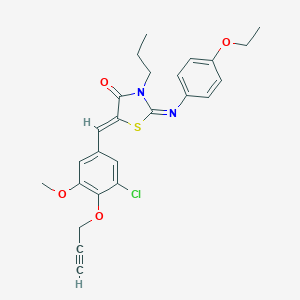 molecular formula C25H25ClN2O4S B301035 5-[3-Chloro-5-methoxy-4-(2-propynyloxy)benzylidene]-2-[(4-ethoxyphenyl)imino]-3-propyl-1,3-thiazolidin-4-one 
