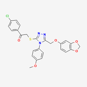 molecular formula C25H20ClN3O5S B3010352 2-({5-[(1,3-benzodioxol-5-yloxy)methyl]-4-(4-methoxyphenyl)-4H-1,2,4-triazol-3-yl}sulfanyl)-1-(4-chlorophenyl)ethanone CAS No. 877818-82-1