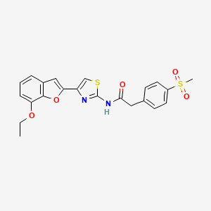 molecular formula C22H20N2O5S2 B3010372 N-(4-(7-乙氧基苯并呋喃-2-基)噻唑-2-基)-2-(4-(甲磺酰基)苯基)乙酰胺 CAS No. 921527-67-5