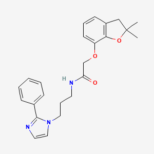 molecular formula C24H27N3O3 B3010392 2-((2,2-dimethyl-2,3-dihydrobenzofuran-7-yl)oxy)-N-(3-(2-phenyl-1H-imidazol-1-yl)propyl)acetamide CAS No. 1421458-51-6