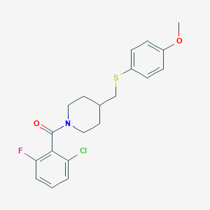 molecular formula C20H21ClFNO2S B3010400 (2-氯-6-氟苯基)(4-(((4-甲氧苯基)硫)甲基)哌啶-1-基)甲苯酮 CAS No. 1421456-25-8