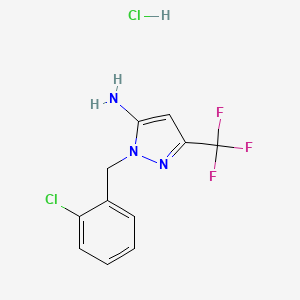 molecular formula C11H10Cl2F3N3 B3010410 1-(2-Chlorobenzyl)-3-(trifluoromethyl)-1H-pyrazol-5-amine hydrochloride CAS No. 1431963-35-7