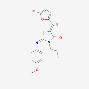 molecular formula C19H19BrN2O3S B301045 5-[(5-Bromo-2-furyl)methylene]-2-[(4-ethoxyphenyl)imino]-3-propyl-1,3-thiazolidin-4-one 