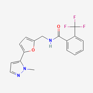 molecular formula C17H14F3N3O2 B3010463 N-[[5-(2-Methylpyrazol-3-yl)furan-2-yl]methyl]-2-(trifluoromethyl)benzamide CAS No. 2415563-84-5