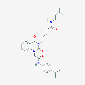 molecular formula C29H38N4O4 B3010468 5-[1-{2-[(4-isopropylphenyl)amino]-2-oxoethyl}-2,4-dioxo-1,4-dihydroquinazolin-3(2H)-yl]-N-(3-methylbutyl)pentanamide CAS No. 1223903-47-6