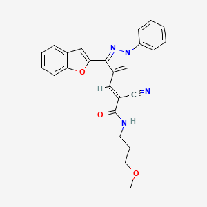 molecular formula C25H22N4O3 B3010469 (E)-3-[3-(1-benzofuran-2-yl)-1-phenylpyrazol-4-yl]-2-cyano-N-(3-methoxypropyl)prop-2-enamide CAS No. 956040-46-3