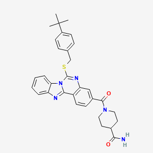1-[6-[(4-Tert-butylphenyl)methylsulfanyl]benzimidazolo[1,2-c]quinazoline-3-carbonyl]piperidine-4-carboxamide