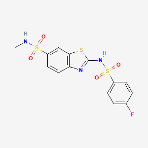 molecular formula C14H12FN3O4S3 B3010506 2-[(4-fluorophenyl)sulfonylamino]-N-methyl-1,3-benzothiazole-6-sulfonamide CAS No. 691366-80-0