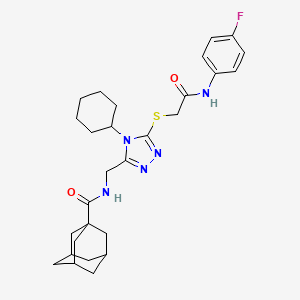 molecular formula C28H36FN5O2S B3010531 N-[[4-cyclohexyl-5-[2-(4-fluoroanilino)-2-oxoethyl]sulfanyl-1,2,4-triazol-3-yl]methyl]adamantane-1-carboxamide CAS No. 477304-37-3