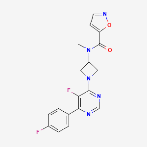 molecular formula C18H15F2N5O2 B3010536 N-[1-[5-Fluoro-6-(4-fluorophenyl)pyrimidin-4-yl]azetidin-3-yl]-N-methyl-1,2-oxazole-5-carboxamide CAS No. 2380183-64-0