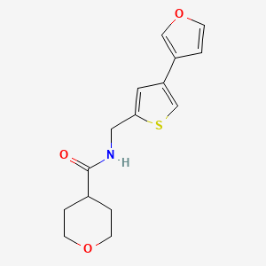 molecular formula C15H17NO3S B3010538 N-[[4-(Furan-3-yl)thiophen-2-yl]methyl]oxane-4-carboxamide CAS No. 2380033-45-2