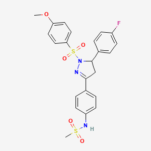 molecular formula C23H22FN3O5S2 B3010540 N-(4-(5-(4-氟苯基)-1-((4-甲氧基苯基)磺酰基)-4,5-二氢-1H-吡唑-3-基)苯基)甲磺酰胺 CAS No. 851780-85-3