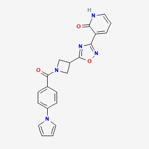 molecular formula C21H17N5O3 B3010552 3-(5-(1-(4-(1H-pyrrol-1-yl)benzoyl)azetidin-3-yl)-1,2,4-oxadiazol-3-yl)pyridin-2(1H)-one CAS No. 1396683-10-5