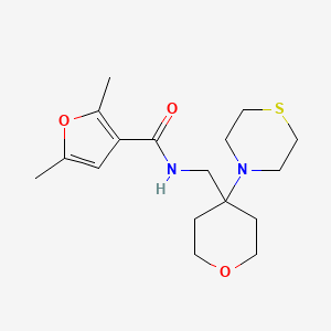 molecular formula C17H26N2O3S B3010558 2,5-Dimethyl-N-[(4-thiomorpholin-4-yloxan-4-yl)methyl]furan-3-carboxamide CAS No. 2415524-96-6