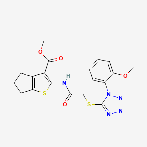 molecular formula C19H19N5O4S2 B3010580 methyl 2-[[2-[1-(2-methoxyphenyl)tetrazol-5-yl]sulfanylacetyl]amino]-5,6-dihydro-4H-cyclopenta[b]thiophene-3-carboxylate CAS No. 874467-94-4