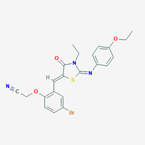 molecular formula C22H20BrN3O3S B301059 [4-Bromo-2-({2-[(4-ethoxyphenyl)imino]-3-ethyl-4-oxo-1,3-thiazolidin-5-ylidene}methyl)phenoxy]acetonitrile 