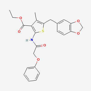 molecular formula C24H23NO6S B3010606 5-(苯并[d][1,3]二氧杂环-5-基甲基)-4-甲基-2-(2-苯氧基乙酰胺)噻吩-3-甲酸乙酯 CAS No. 380453-40-7