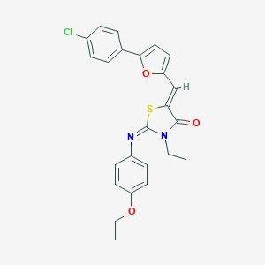 molecular formula C24H21ClN2O3S B301061 5-{[5-(4-Chlorophenyl)-2-furyl]methylene}-2-[(4-ethoxyphenyl)imino]-3-ethyl-1,3-thiazolidin-4-one 