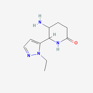 molecular formula C10H16N4O B3010616 5-氨基-6-(1-乙基-1H-吡唑-5-基)哌啶-2-酮 CAS No. 1601078-84-5