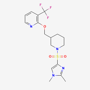 molecular formula C17H21F3N4O3S B3010620 2-[[1-(1,2-Dimethylimidazol-4-yl)sulfonylpiperidin-3-yl]methoxy]-3-(trifluoromethyl)pyridine CAS No. 2379972-76-4