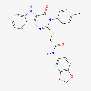 molecular formula C26H20N4O4S B3010624 N-(benzo[d][1,3]dioxol-5-yl)-2-((4-oxo-3-(p-tolyl)-4,5-dihydro-3H-pyrimido[5,4-b]indol-2-yl)thio)acetamide CAS No. 536704-66-2
