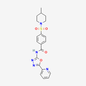 molecular formula C20H21N5O4S B3010627 4-(4-methylpiperidin-1-yl)sulfonyl-N-(5-pyridin-2-yl-1,3,4-oxadiazol-2-yl)benzamide CAS No. 862809-67-4