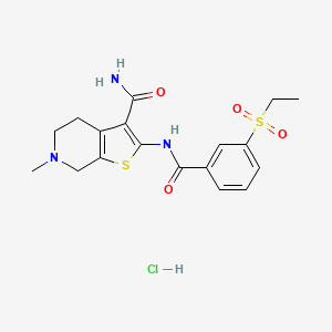 molecular formula C18H22ClN3O4S2 B3010645 2-(3-(乙磺酰基)苯甲酰胺)-6-甲基-4,5,6,7-四氢噻吩并[2,3-c]吡啶-3-甲酰胺盐酸盐 CAS No. 1215577-94-8