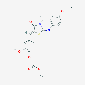 molecular formula C25H28N2O6S B301068 Ethyl [4-({2-[(4-ethoxyphenyl)imino]-3-ethyl-4-oxo-1,3-thiazolidin-5-ylidene}methyl)-2-methoxyphenoxy]acetate 