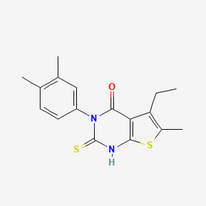 molecular formula C17H18N2OS2 B3010698 3-(3,4-dimethylphenyl)-5-ethyl-6-methyl-2-sulfanyl-3H,4H-thieno[2,3-d]pyrimidin-4-one CAS No. 743452-41-7