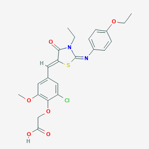 molecular formula C23H23ClN2O6S B301071 [2-Chloro-4-({2-[(4-ethoxyphenyl)imino]-3-ethyl-4-oxo-1,3-thiazolidin-5-ylidene}methyl)-6-methoxyphenoxy]acetic acid 