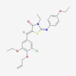 molecular formula C25H27ClN2O4S B301072 5-[4-(Allyloxy)-3-chloro-5-ethoxybenzylidene]-2-[(4-ethoxyphenyl)imino]-3-ethyl-1,3-thiazolidin-4-one 