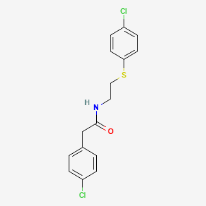 molecular formula C16H15Cl2NOS B3010721 2-(4-chlorophenyl)-N-{2-[(4-chlorophenyl)sulfanyl]ethyl}acetamide CAS No. 477867-30-4