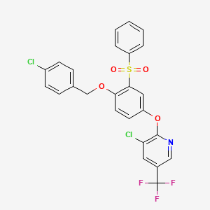 molecular formula C25H16Cl2F3NO4S B3010724 2-[3-(Benzenesulfonyl)-4-[(4-chlorophenyl)methoxy]phenoxy]-3-chloro-5-(trifluoromethyl)pyridine CAS No. 306979-53-3