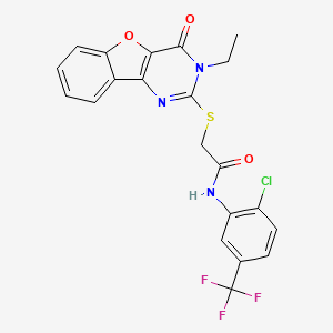 molecular formula C21H15ClF3N3O3S B3010726 N-[2-氯-5-(三氟甲基)苯基]-2-[(3-乙基-4-氧代-3,4-二氢[1]苯并呋并[3,2-d]嘧啶-2-基)硫烷基]乙酰胺 CAS No. 923166-63-6