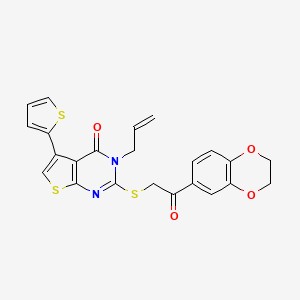 molecular formula C23H18N2O4S3 B3010733 3-烯丙基-2-((2-(2,3-二氢苯并[b][1,4]二氧杂环-6-基)-2-氧代乙基)硫代)-5-(噻吩-2-基)噻吩并[2,3-d]嘧啶-4(3H)-酮 CAS No. 379239-17-5