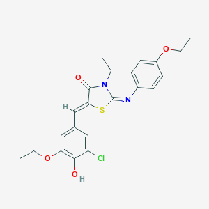 molecular formula C22H23ClN2O4S B301074 5-(3-Chloro-5-ethoxy-4-hydroxybenzylidene)-2-[(4-ethoxyphenyl)imino]-3-ethyl-1,3-thiazolidin-4-one 